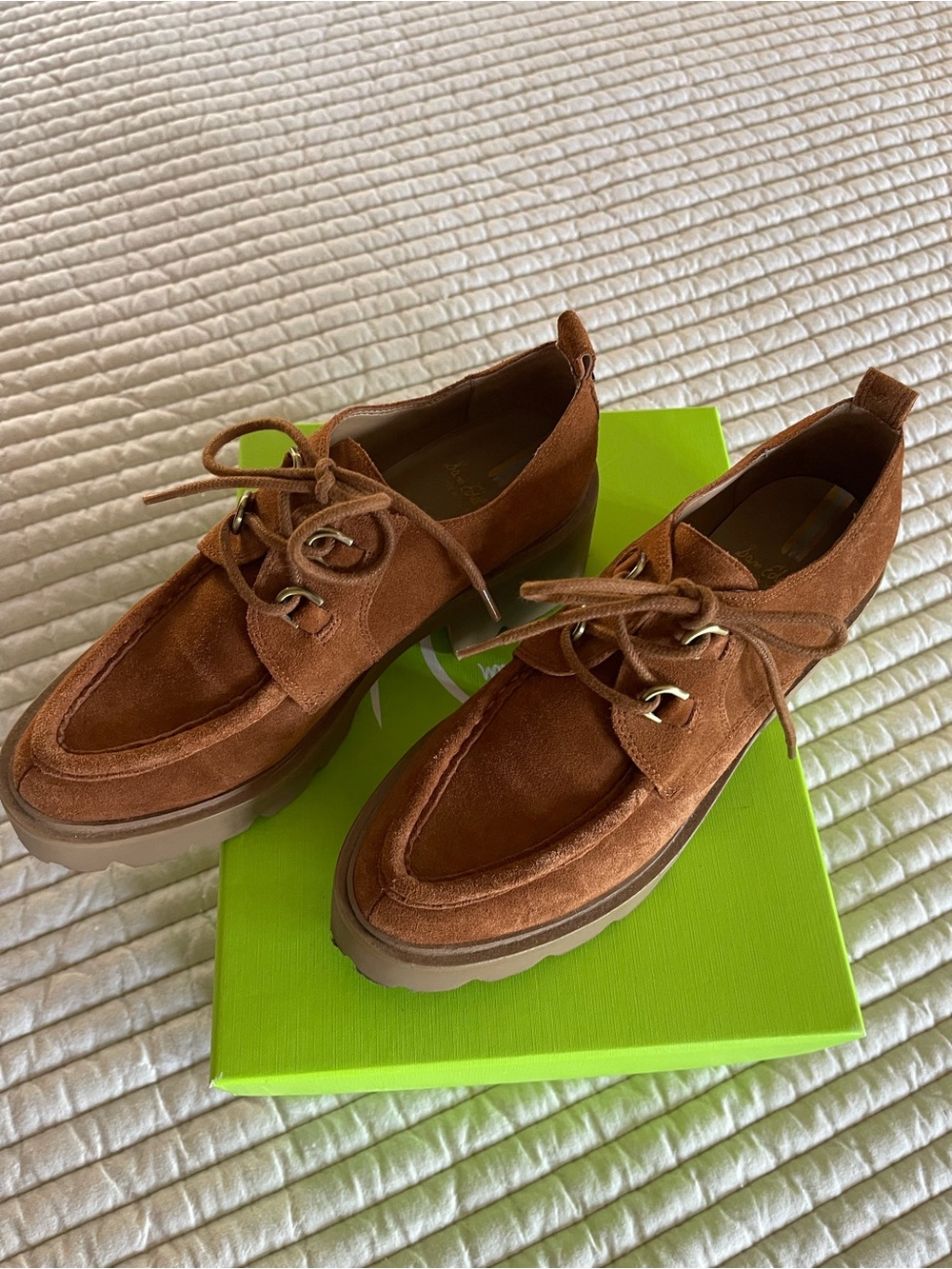 Sam Edelman Women's Suede Lace-Up Slip-Ons in Chestnut Brown lug soles